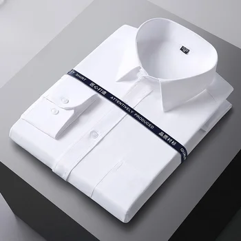 Men Formal Shirt Long Sleeve Office Solid Color Fashion Business Pocket Social Office Blue White Shirts Men's Clothing S-5XL 1