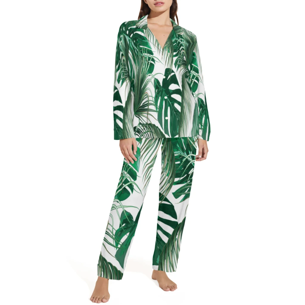 

Tropical palm leaves Printed Sleepwear Set Long-Sleeve New Pajama Sets For Sleeping Winter