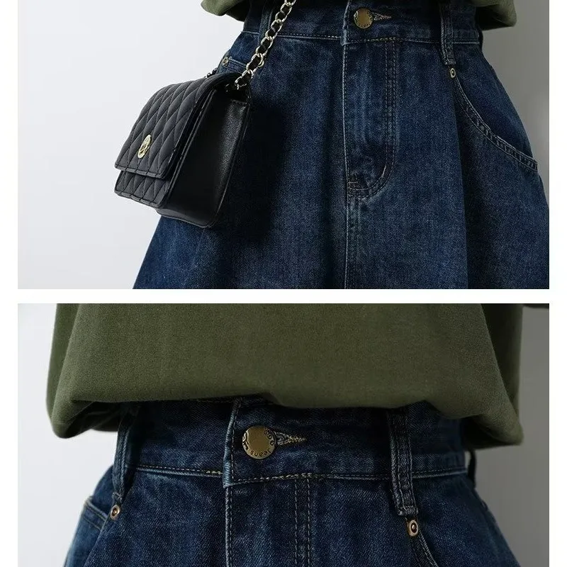 Thin Wide-leg Denim Shorts 2024 Summer High-waist Plus Size Slimming A-line Hot Pants Casual Pants for Women