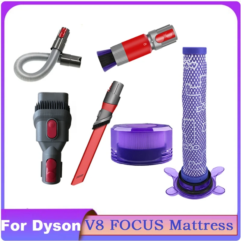 

6 шт., Запасные детали для Dyson V8 FOCUS пылесос для матрасов, передний фильтр и задний фильтр, Пылезащитная всасывающая головка