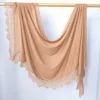 Hijab Ramadan en Rayonne, Coton et Modal, avec bordure en dentelle, Turban respirant, Châle uni en coton, Foulard pour femmes