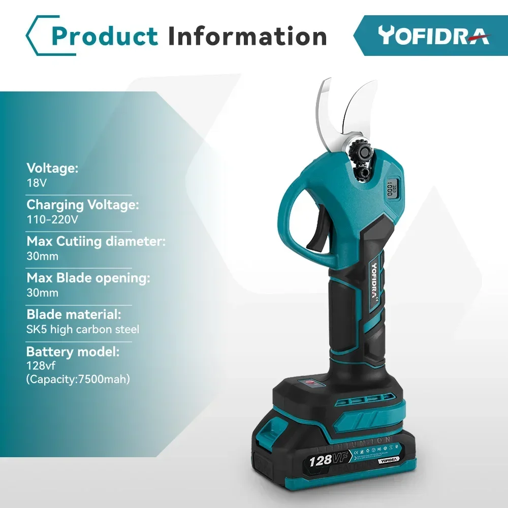 YOFIDRA 30mm Brushless Electric Pruning Shears Cordless Efficient Fruit Tree Bonsai Garden Power Tools For Makita 18V Battery 2