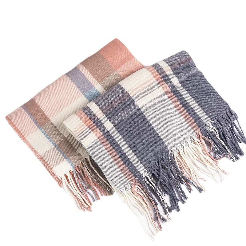 CHENKIO Women's Fashion Long Tassels Plaid Blanket Scarf Wrap Shawl, Big Grid Scarf, Winter Warm Scarf for Friends and Family