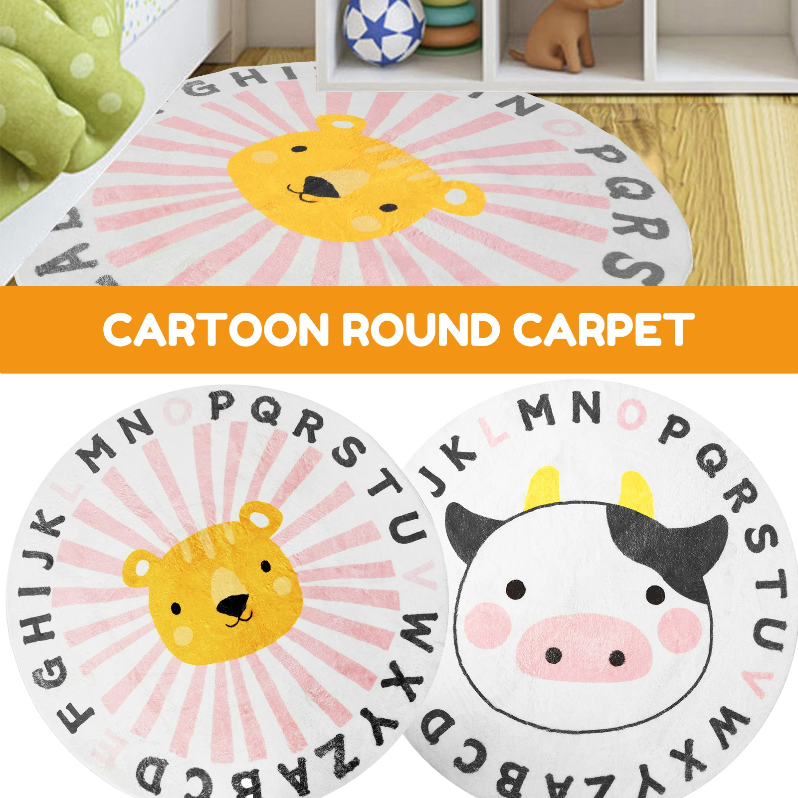 

Kids Round Rug Cartoon Round Rug Ultra-Soft Plush Playmat Non-Slip Crawling Blanket Washable Area Rug Baby Crawling Carpet