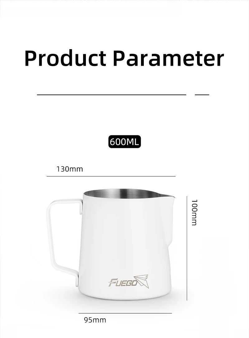 Description Picture 2 of itemFuego Milk Pitcher 350/600ml Coffee Latte Art Pitcher Stainless Steel Espresso Steaming Milk Frothing Jug Barista Accessories