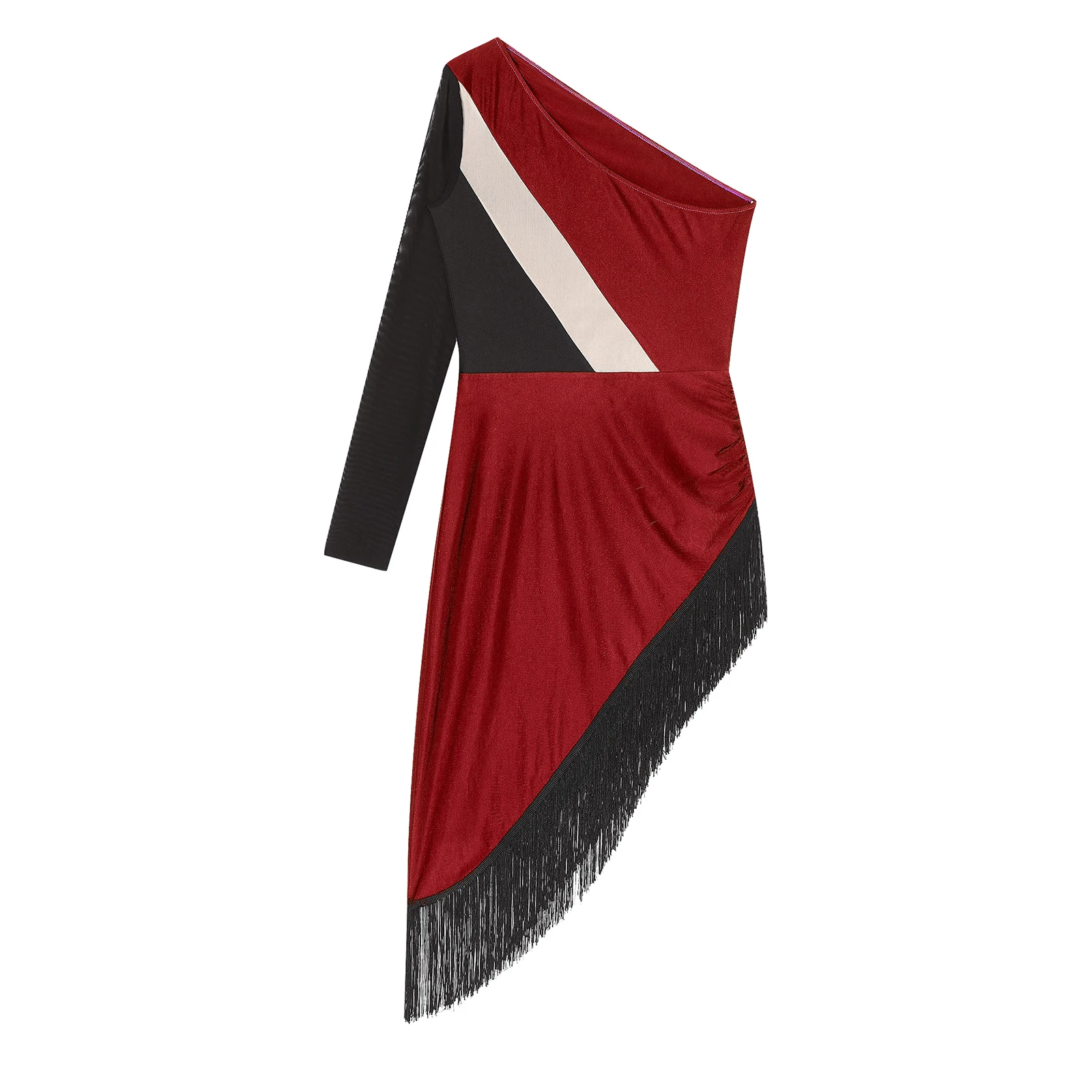 Latein-Tanzkleid mit Pailletten, Cha-Cha-Tango-Tanzkleid für Damen, Kabarett-Quaste, glänzende Strasssteine, One-Shoulder-Abschlussball-Ballsaalkleid – Detail 10