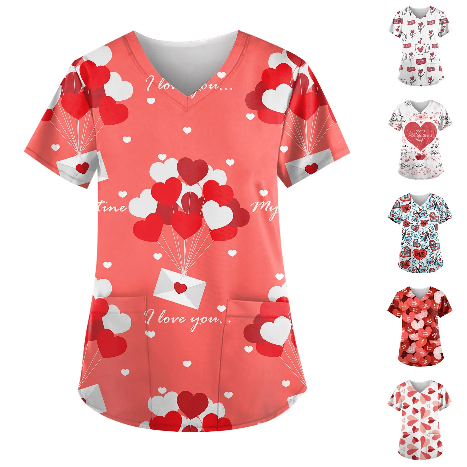 

Women's Fashion Printed Uniform Overalls Slanted Collar Double Pocket Shirt Short Sleeve Top Elegant And Youth Woman Blouses