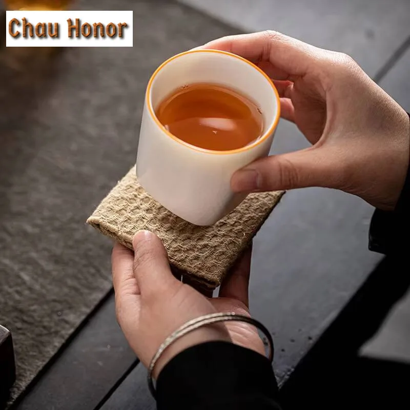 160ml Boutique Jade Grease Ru Porcelain Prism Cup Ru Kiln Master Cup Handmade Ceramic Household Kung Fu Teaset Tea Ceremony Gift