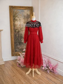 Abito da sera elegante alla francese Primavera Estate da donna, con maniche a lanterna, ricami in rete e paillettes, design chic e raffinato