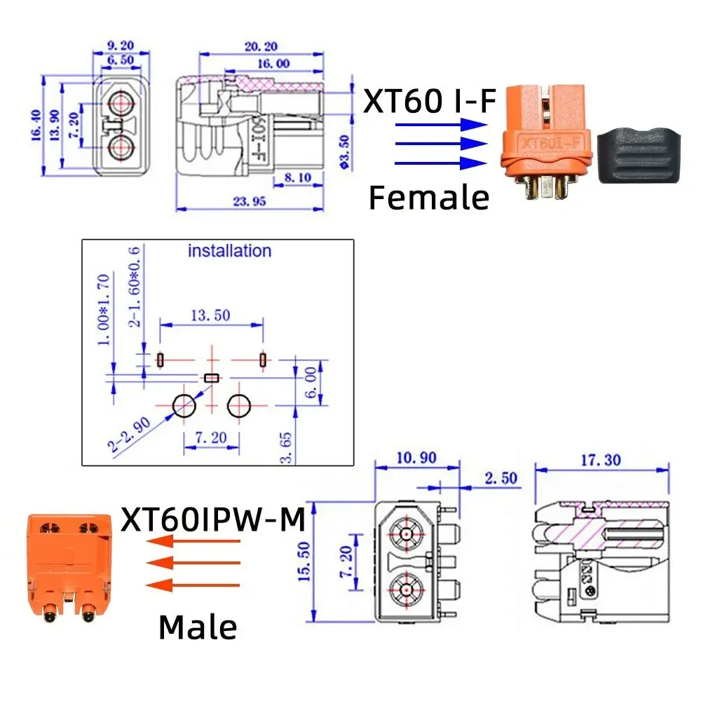 2+1 커넥터 신호 핀 플러그 XT60I XT60IPW XT60I-PW 남성용 XT60-I 여성용 RC 리포 배터리 충전기 컨트롤러 모터 부품