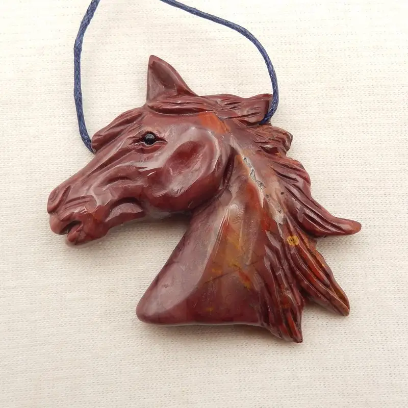 Handamade Natural Stone Mookite Jasper Horse Head Pendant Bead 53x42x9mm 21g DIY Jewelry Necklace Accessories