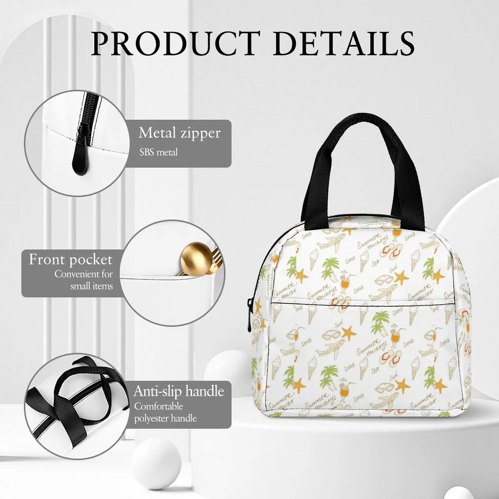 Custom Pattern Tote Lunch Bags for Women Full Print Portable Meal Bag Picnic Summer Holidays Breakfast Box Office Work School