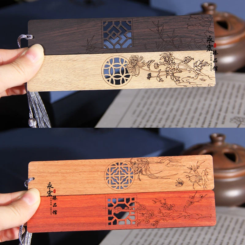 Retro Wooden Bookmarks Carving Plum Blossom Orchid Bamboo Chrysanthemum Chinese Style Book Mark School Kid Reading Tool Supplies