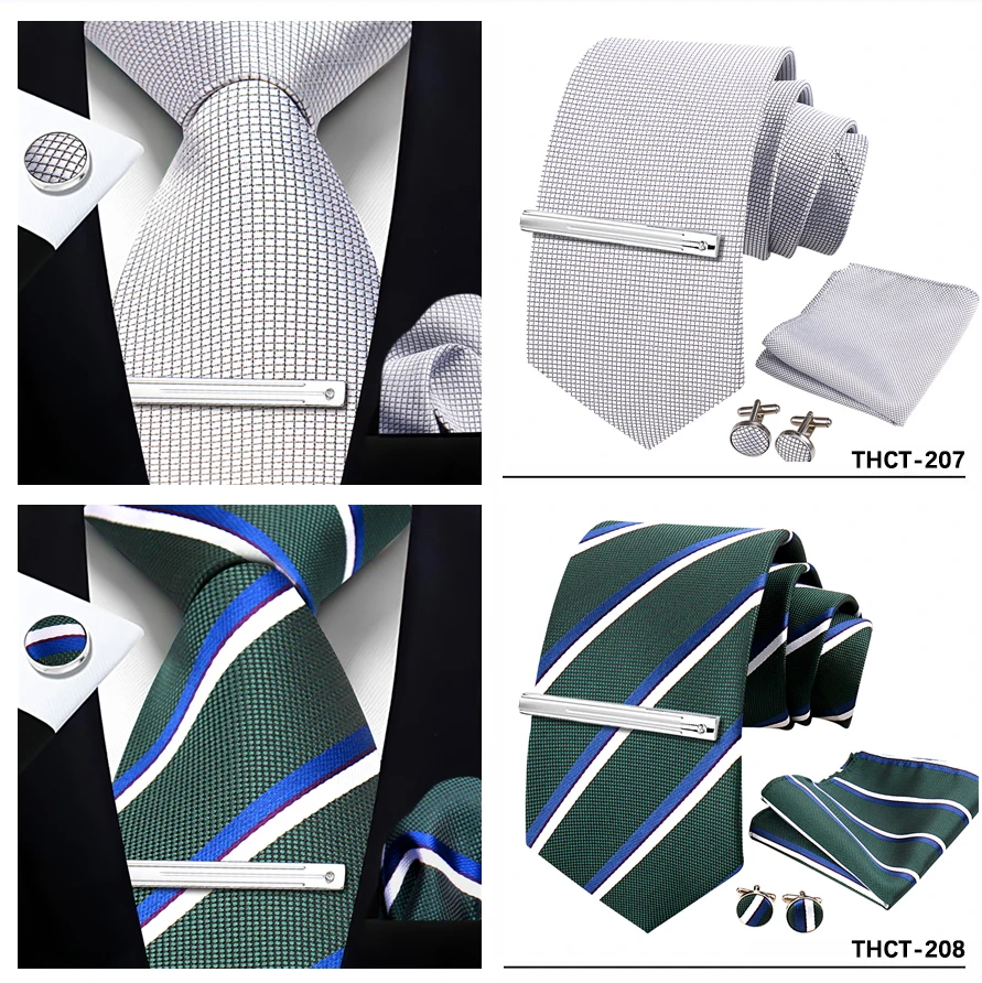 Top Qualität Elegante Krawatten Set Hanky Manschettenknopf Krawatte Clips Business Krawatte Für Männer Hochzeit Formale Gravata Anzug Zubehör Herren Geschenk – Detail 13