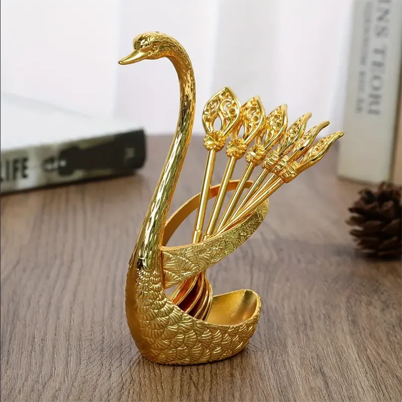 Swan Fruit Forks Set With Holder