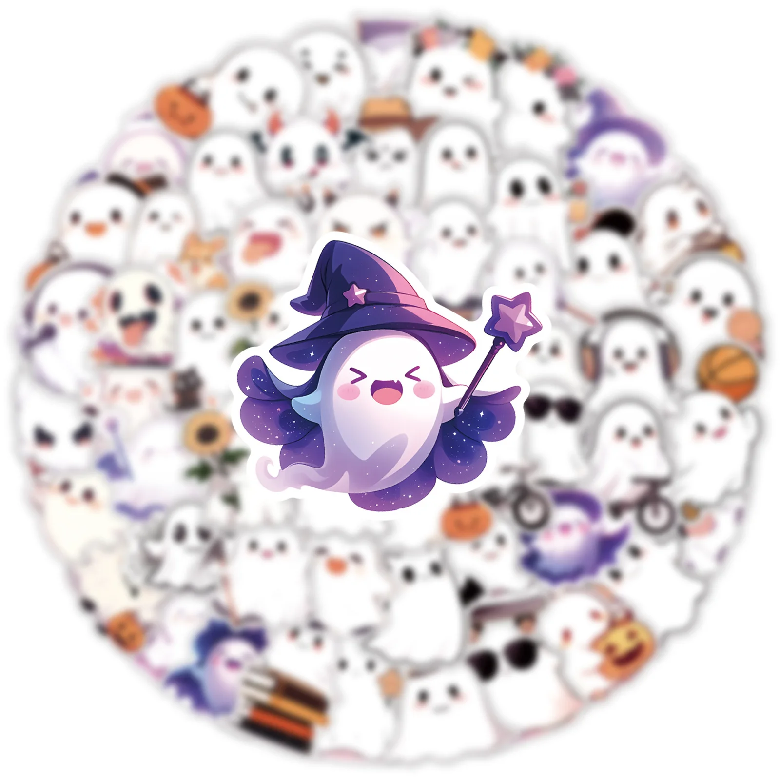 50Pcs 귀여운 할로윈 유령 스티커 DIY 스티커 Scrapbooking 전화 수하물 스케이트 보드 방수 데칼