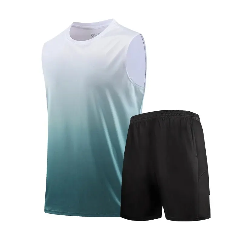 Fitness Clothes MEN'S ICE Silk Quick-dry Vest Sportswear Set Summer T-shirt Basketball Equipment Training Running Short Sleeves sports suit