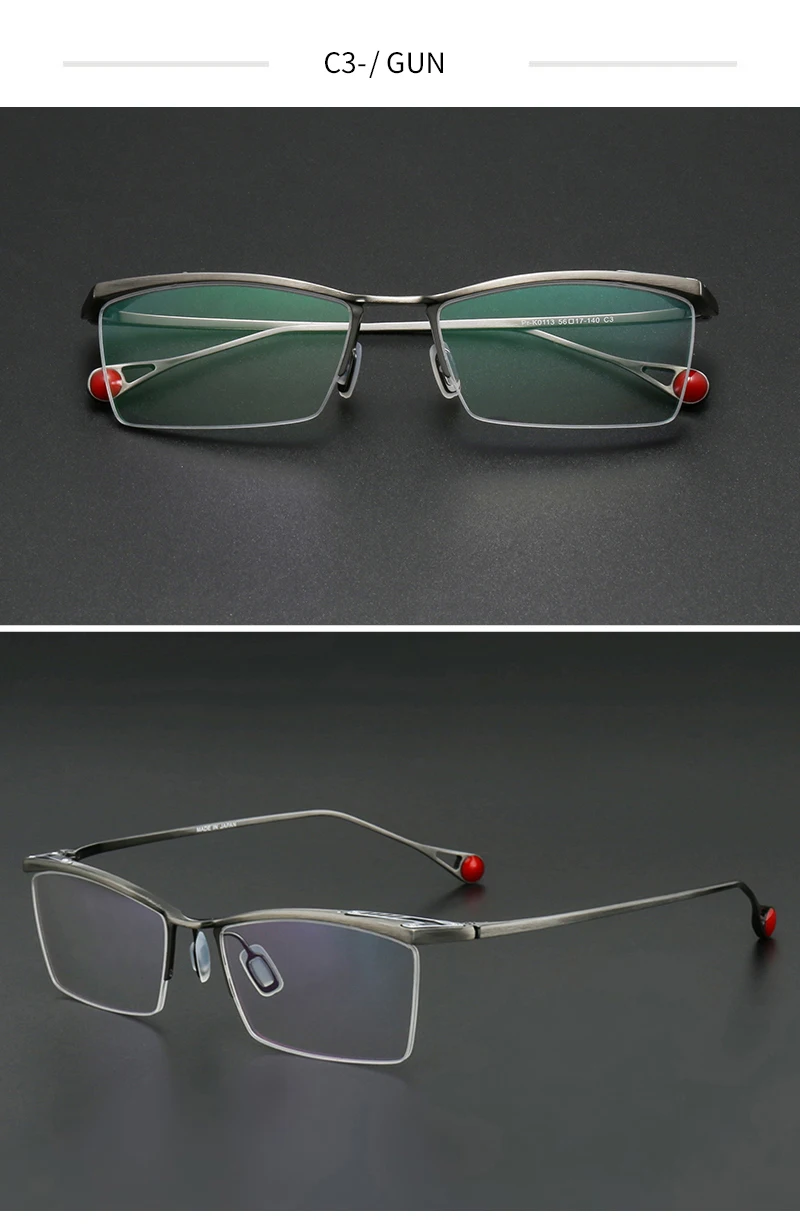 Muzz Unisex Semi Rim Square Brow Line Titanium Eyeglasses 7