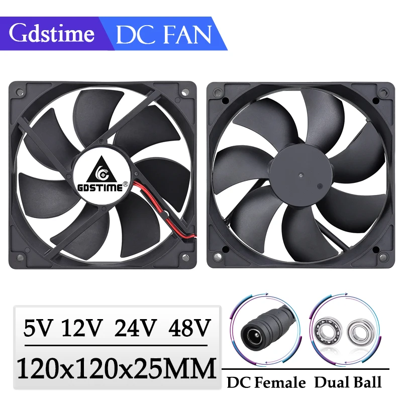 

Gdstime 120mm PC Computer Cooling Fan 5V 12V 24V 48V Case Fan 120x120x25MM Laptop GPU Cooler Fan 12cm 2PIN USB 3PIN CPU Radiator