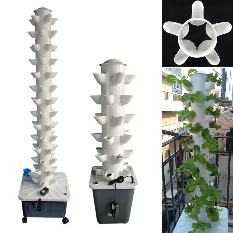 DIY Vertical Tower Planters With 5Holes Detachable PP Colonization Cups Indoor Soilless Vegetable Planting Hydroponic System
