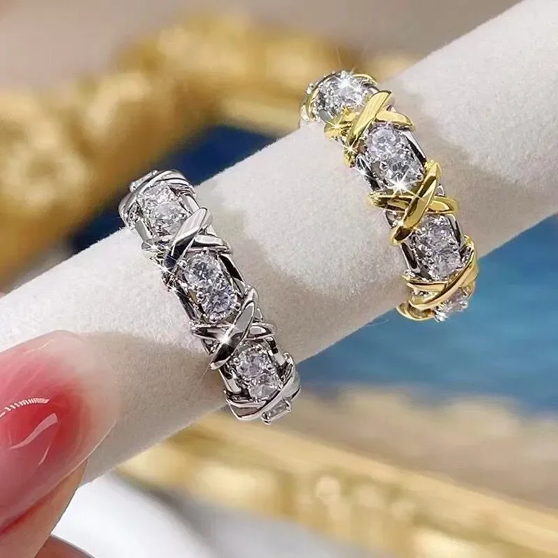 

High quality classic popular brand 925 sterling silver inlaid zircon cross color separation ring women's fashion luxury jewelry