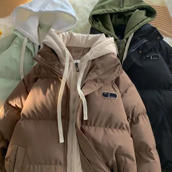 Inverno di Nuovo Modo di Splicing Con Cappuccio Falso in Due Pezzi Design Senso Pane Vestiti Delle Donne Y2K Nuova Versione Coreana Cappotti Caldi Spessi 1
