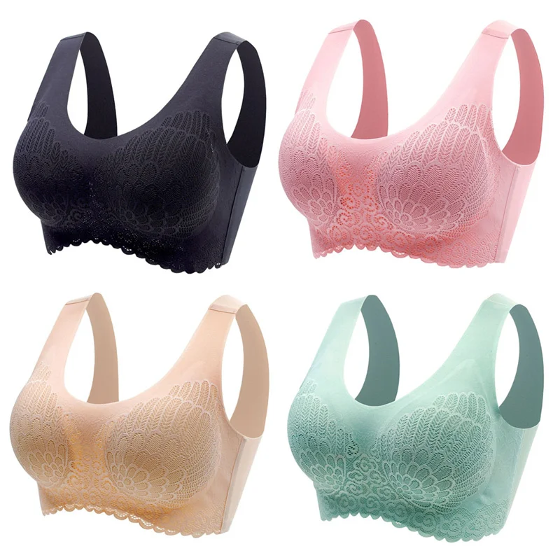 

Women's 4-Piece Set Of Large-Sized Latex Underwear Women's Trackless Sports Vest Anti Sagging Collection Side Breasts Sleep Bra