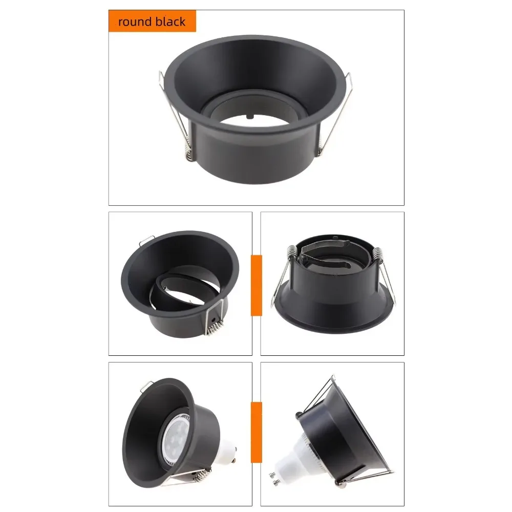 JOYINLED 2/10개 원형 사각형 조절식 다운라이트 하우징, GU10 LED 스포트라이트용 70mm 컷아웃 매립형 프레임, 화이트 블랙