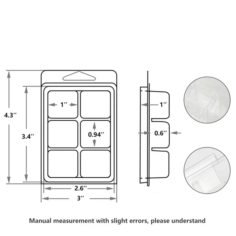 50PCS Wax Melt Clamshells Molds Square 6 Cavity Clear Plastic Cube Tray for Candle and Soap Making