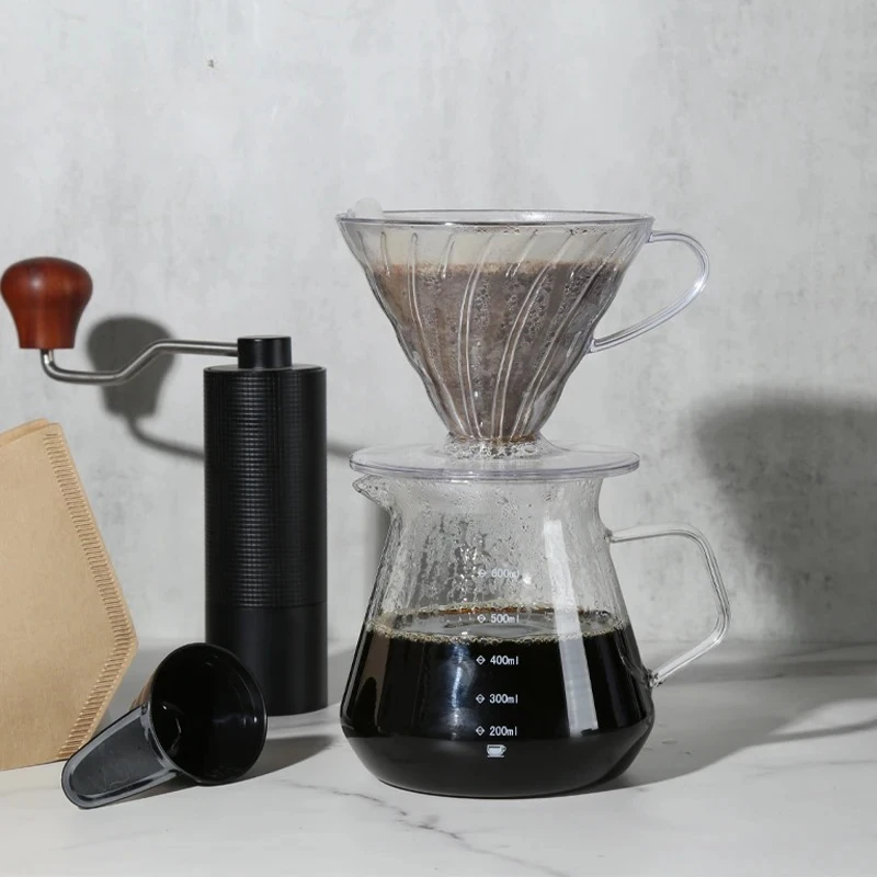 Pour Over Coffee Dripper Set 600ml Glass Server V02 Funnel Drip Maker Brew Cup Coffee Set with Filter Paper