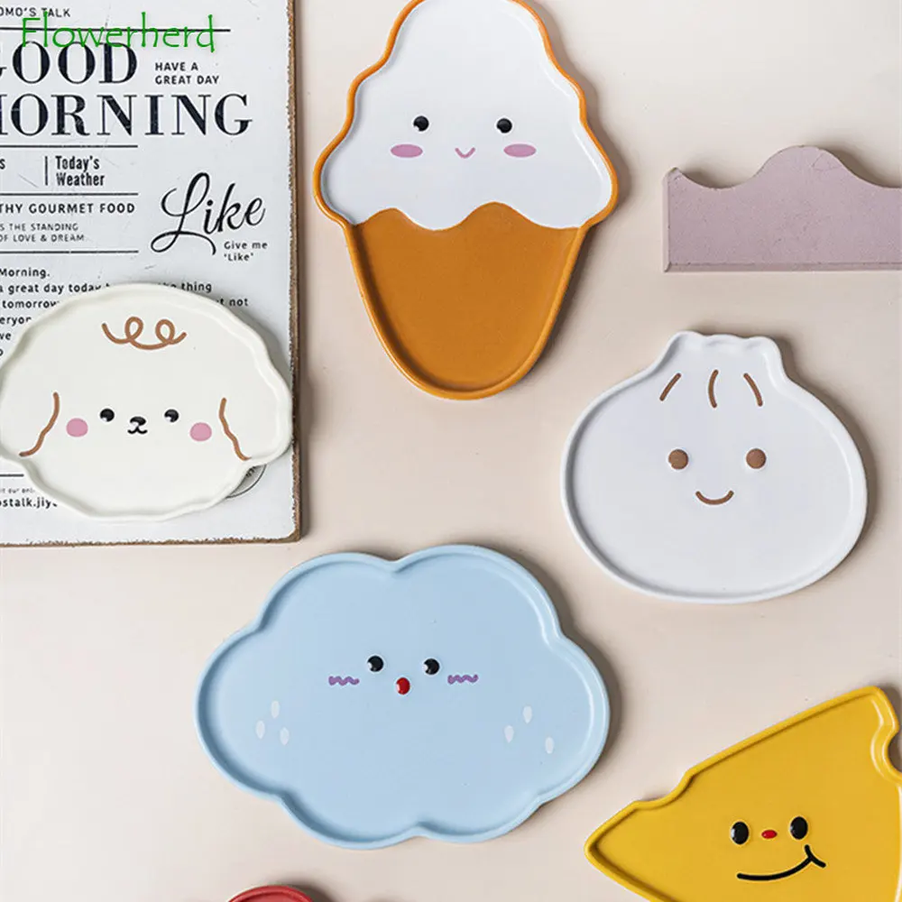 Lovely Ins Cartoon Ceramic Plate Tableware Dessert Dinner Plates Cute Dog Bear Cheese Ice Cream Kitchen Tools Household Gift dining dish