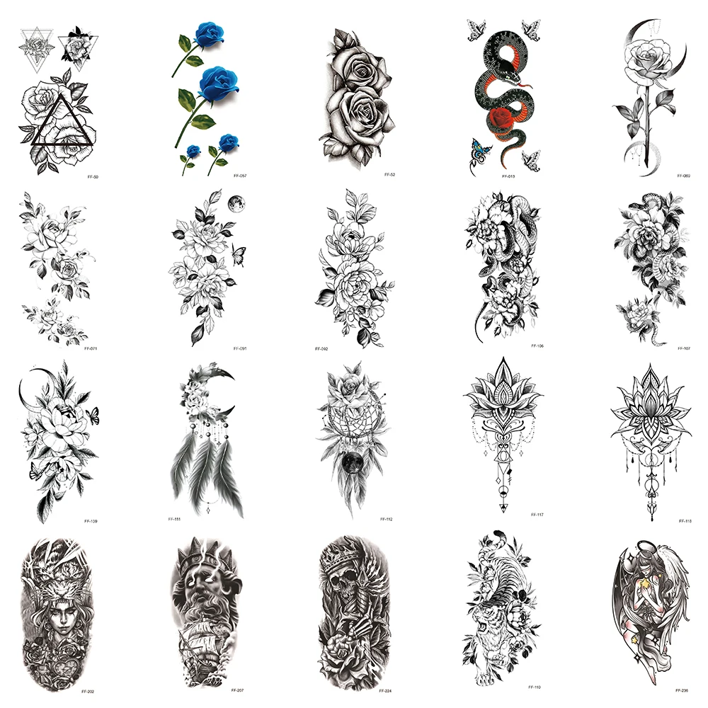 

20Pcs/Set,Waterproof Temporary Fake Tattoos Sticker,Water Transfer Decals,Snake Flower Skull Tiger,Beauty Body Art for Man Women