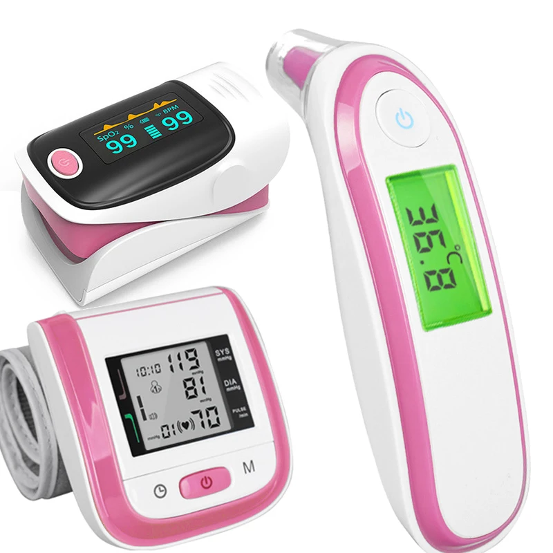 指紋パルスオキシメータベビー体温計手首血圧計家族の健康ツール3個