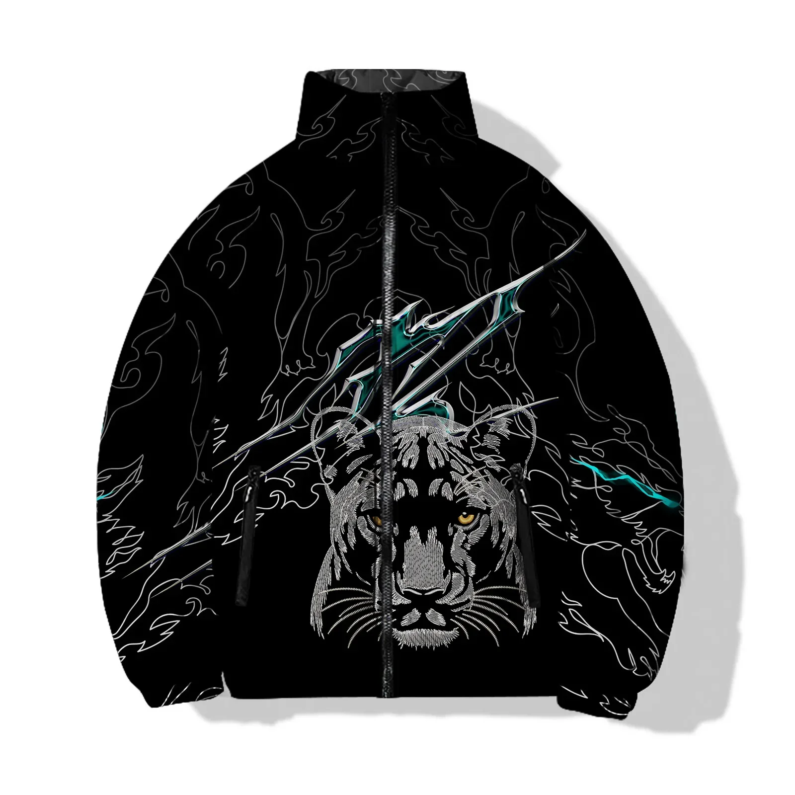 thumbnail image 1 of Chaquetas de invierno para hombre cómodas y cálidas 2024 Ropa informal y versátil con estampado de tigre elegante para hombre Ropa de algodón de moda, 1 of 4