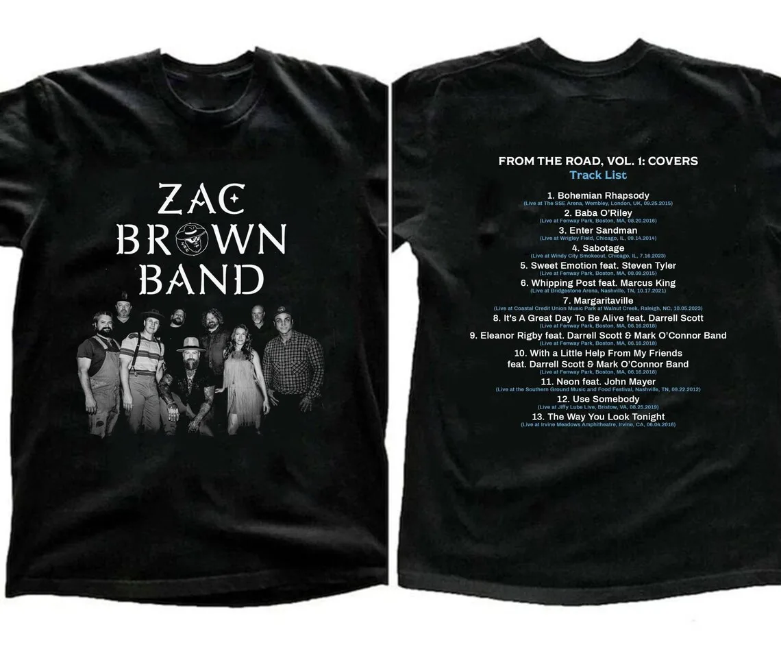 

Черная футболка с музыкальным турниром Zac Brown Band 2024