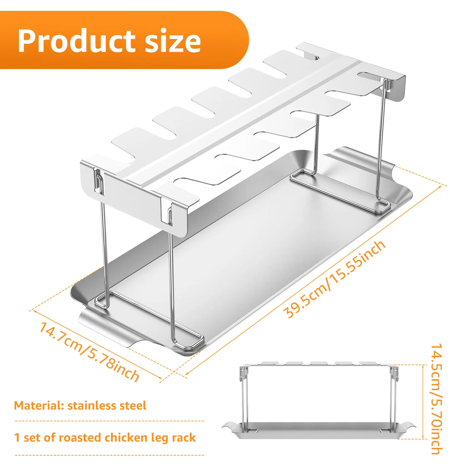 Chicken Leg Rack for Grill Barbecue Cooking Rack Stainless Steel Chicken Wing with Drip Tray Folding BBQ Drumstick Stand
