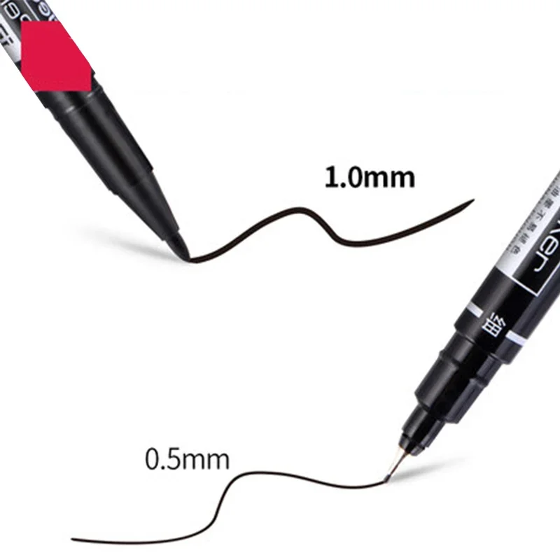 3Pc Permanent Markers Black Blue Red Double Headed Marker Pen for Paper Steel CD Glass Fabric Paint Marking Office School Supply 4