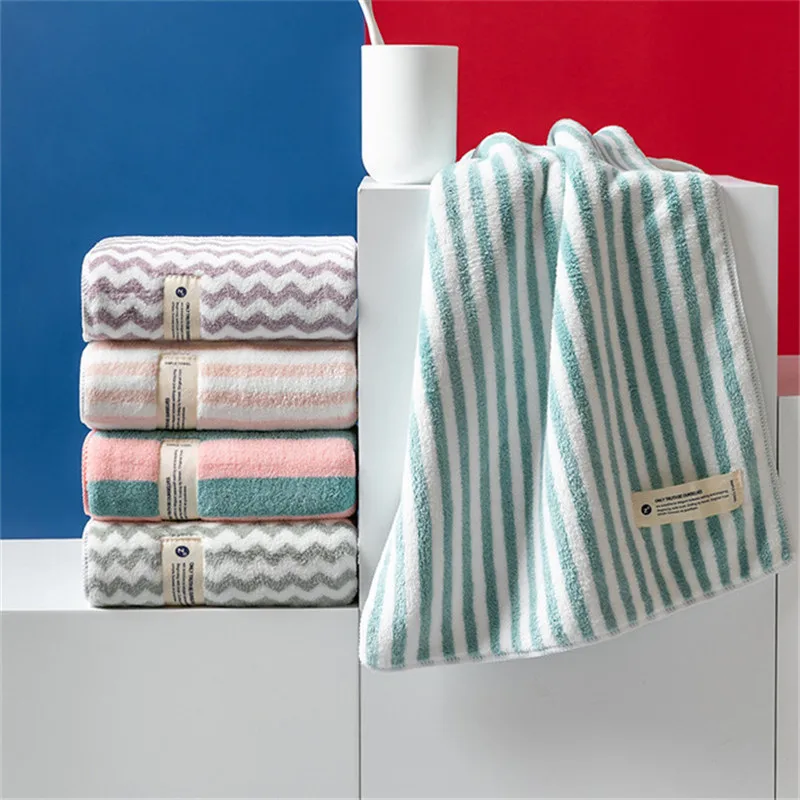 1Pc 34x75cm Colorful Striped Hand Towel Coral Fleece Home Soft Velvet Hair Cloth Bathroom Shower Clean Washcloth 3