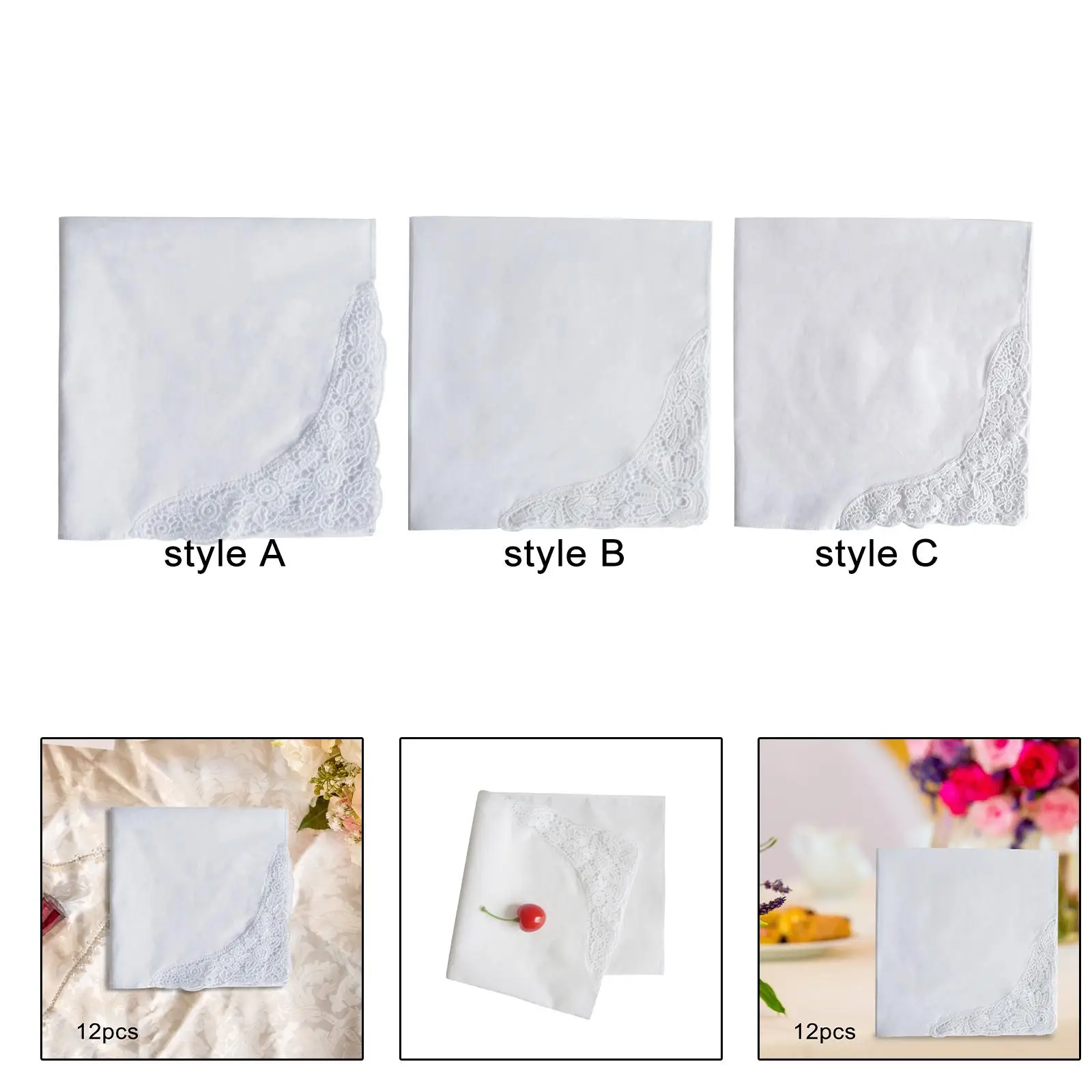 12Pcs White Handkerchief 13.78inch Wedding Hankies for Birthday Prom Party