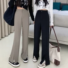

Solid Khaki Black Suit Pants Women's Winter New Style Simple High Waist Loose Straight Wide Leg Long Pants