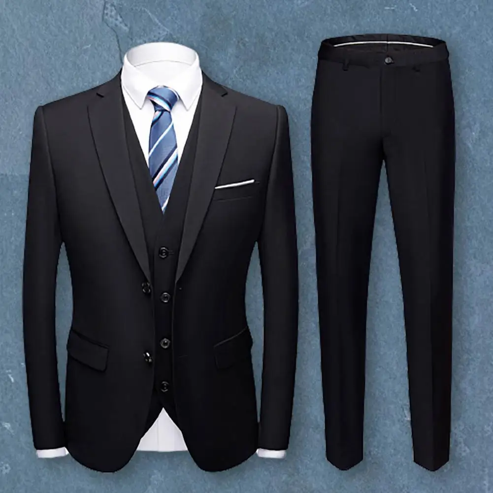 Mens Suit 1 Set Pure Color Buttons Blazer Pants Male Formal Lapel Wedding