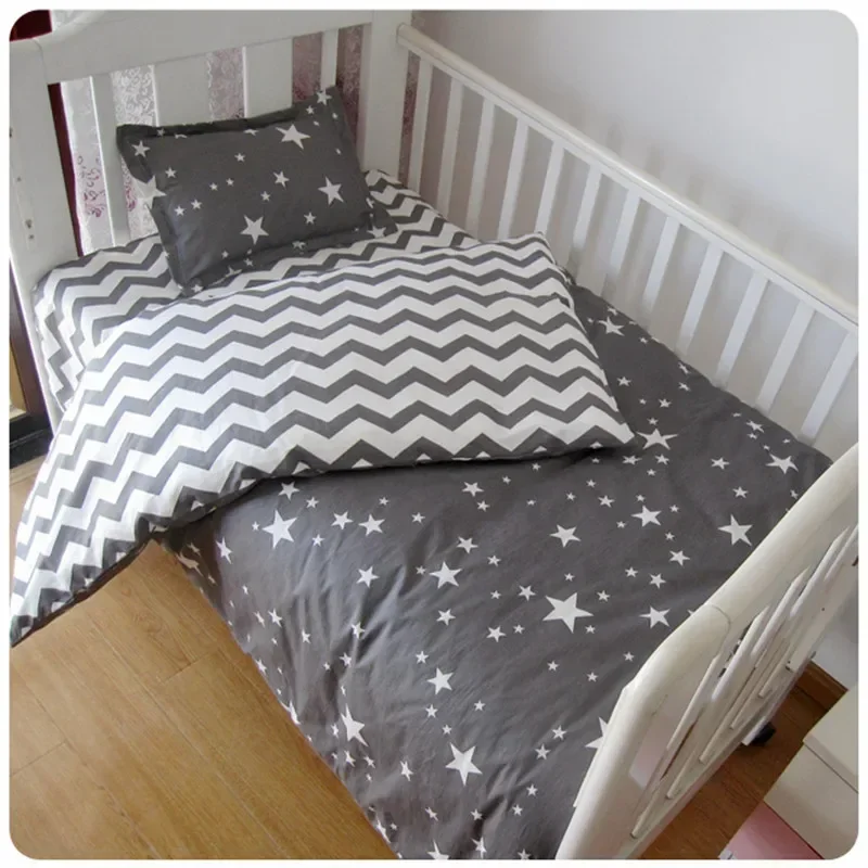 Baby Bedding Set For Newborns Star Pattern Kid Bed Linen For Boy Pure Cotton Woven Crib Bedding Duvet Cover Pillocase Sheet 3pcs