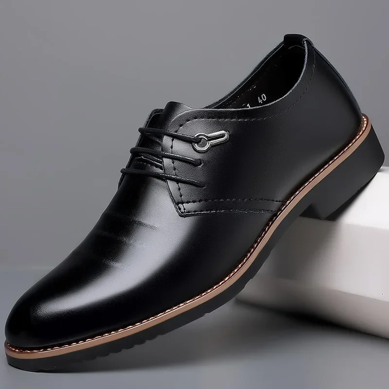 Leather Men Dress Shoes Breathable Mens Casual Shoes Italian Formal Luxury Brand Lace-Up Non-slip Men Driving