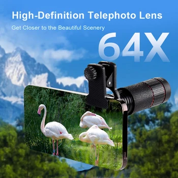 64x Phone Lens Monocular Telescope Small Portable HD Lens with Phone Clip for Outdoor Activity Camping Hiking Birdwatching