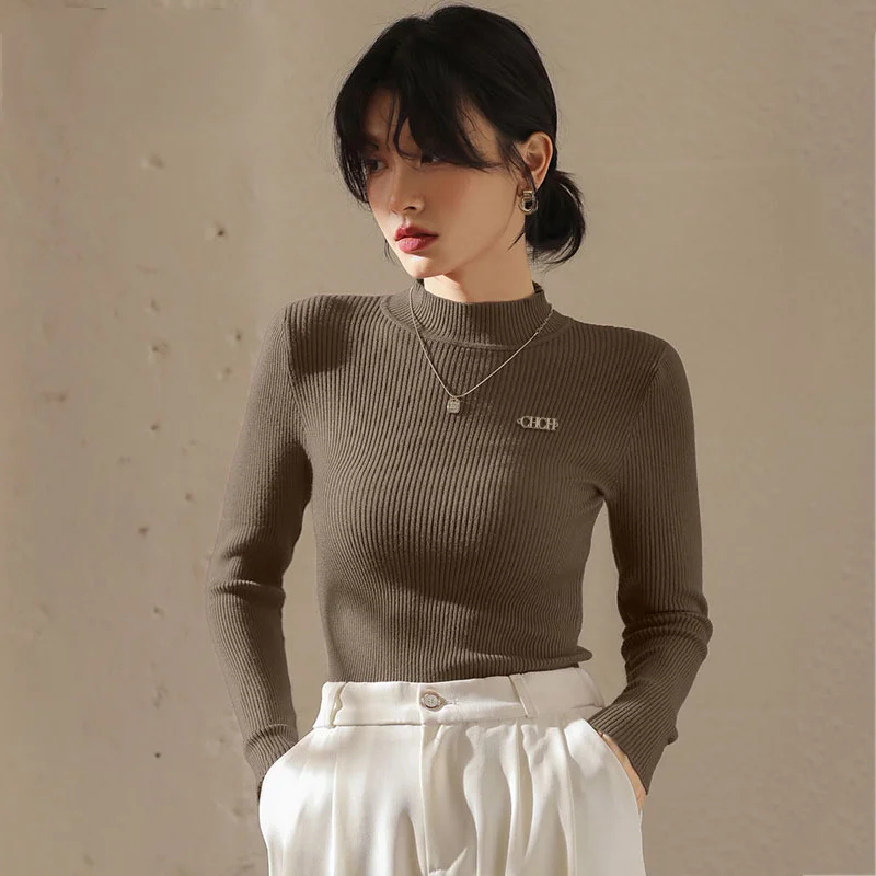 

Women Autumn Winter Turtleneck Sweater Vintage Solid Basic Knitted Tops Casual Slim Pullover Korean Fashion Simple Chic Jumpers