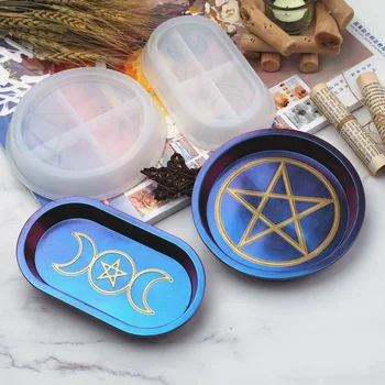LSLANSOON DIY Epoxy Resin Mold Double Moon Star Moon Glue Mirror Plate Dish Silicone Mold for Resin Epoxy Resin Molds Moldes 2