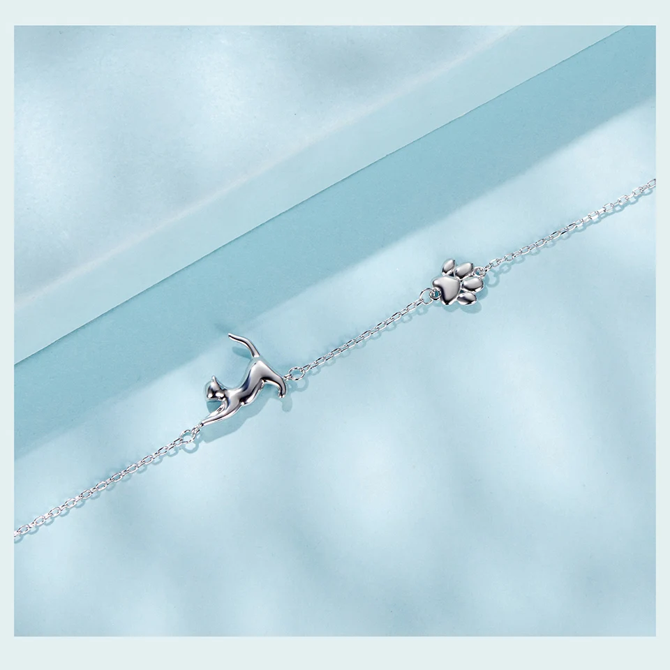 Sterling Silver Cute Cat Dog Bracelet For Women Pet Paw Links Girl - PeticaDeals