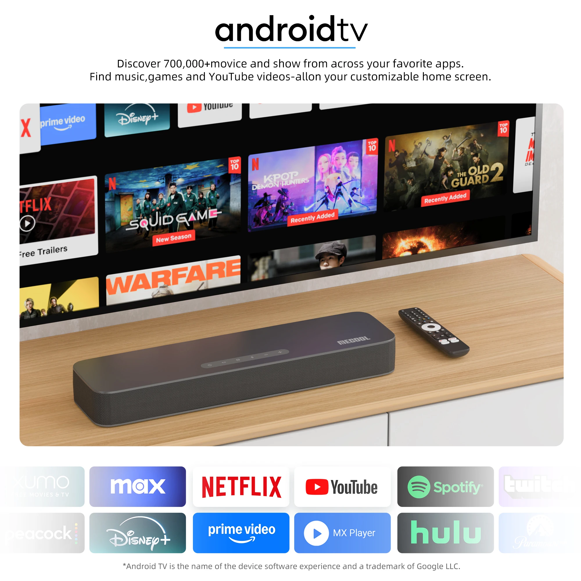 MECOOL Soundbar Android 12 Google Netflix Certified Dolby Atmos