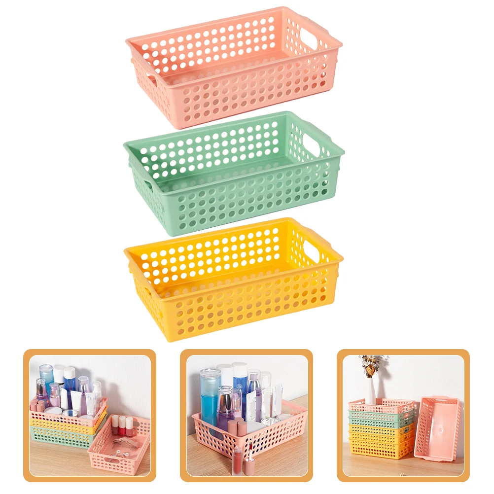 

3pcs Plastic Basket Desktop Sundries Storage Bin Fruit Basket Desktop Organizer with Handle