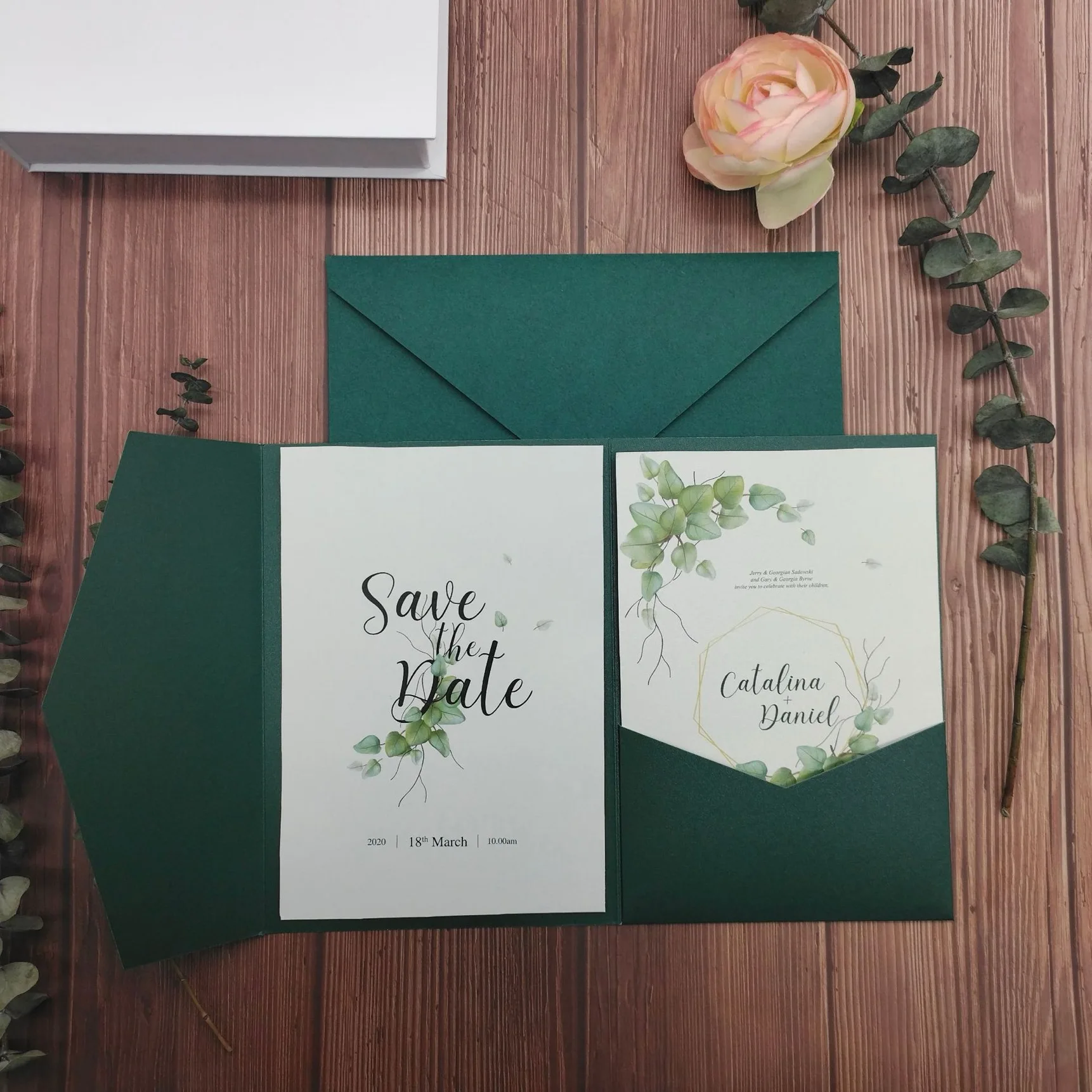 Wedding Invitations Tri-fold Pocket Wedding Invitation Cover Light Green Engagement XV Baptism Simple Invitations Envelope 20pcs